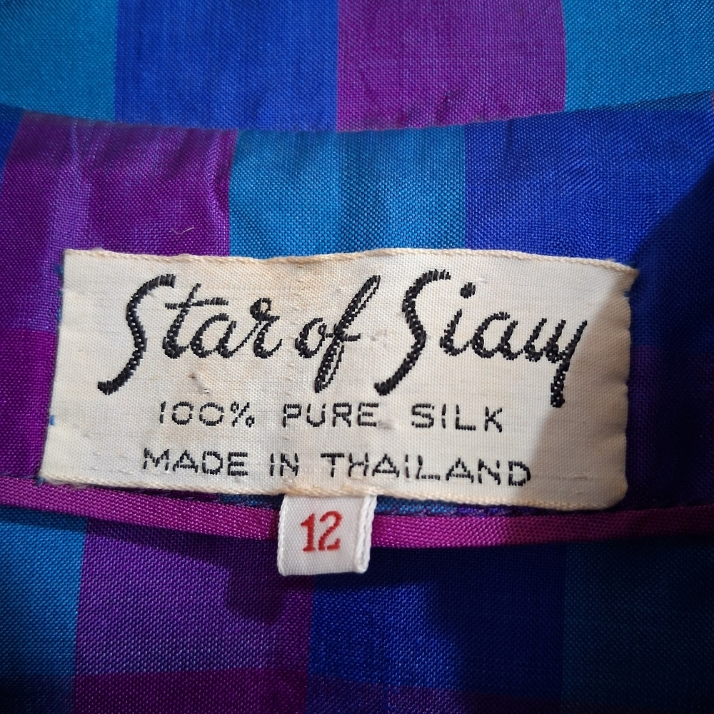 Vibrant Plaid 100% Silk Taylored Dress Size 12 Star Of Siam - Picture 4 of 16